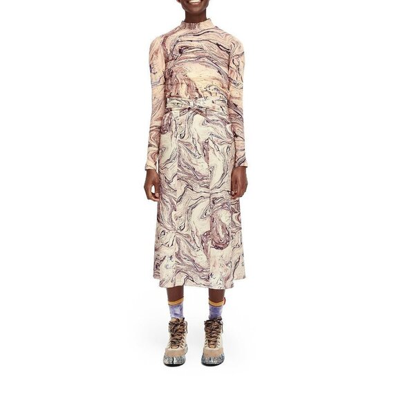 NWT Scotch & Soda satin-like abstract marble print A-line midi skirt, M - Picture 3 of 10